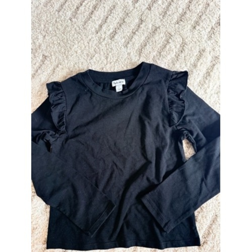 Splendid Girls Black Long Sleeve Ruffle Shoulder Tee Shirt Size 6